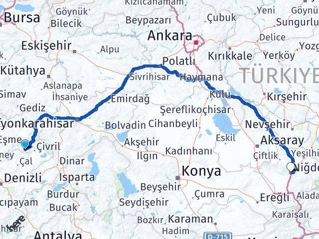 Uşak Karahallı Niğde Arası Kaç Km - Yol Haritası