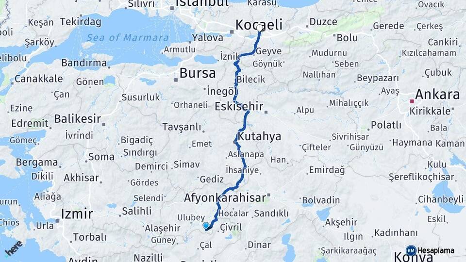Uşak Karahallı Sakarya Arası Kaç Km - Yol Haritası