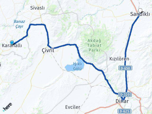 Uşak Karahallı Sandıklı Afyonkarahisar Arası Kaç Km - Yol Haritası