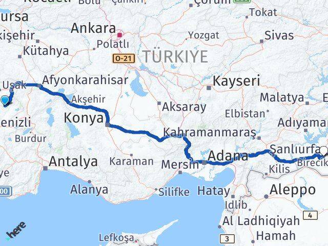 Uşak Karahallı Şanlıurfa Arası Kaç Km - Yol Haritası
