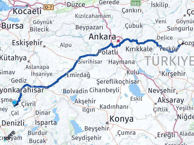 Uşak Karahallı Yozgat Arası Kaç Km - Yol Haritası