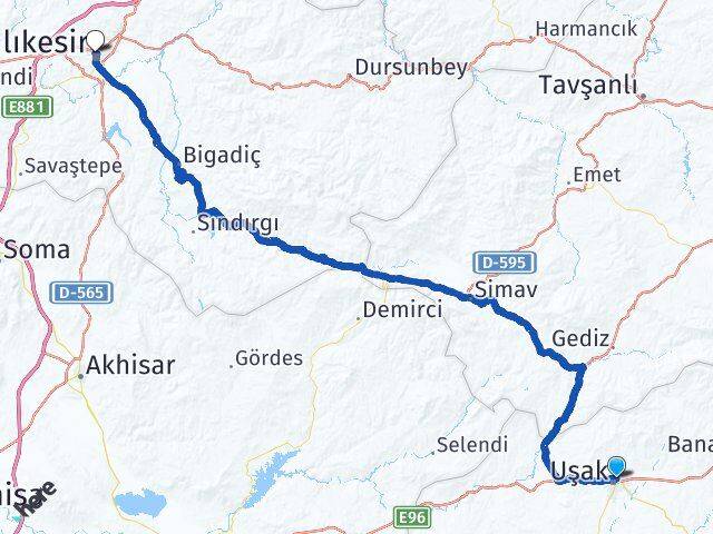 Uşak Karesi Balıkesir Arası Kaç Km - Yol Haritası