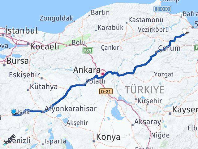 Uşak Kavak Samsun Arası Kaç Km - Yol Haritası