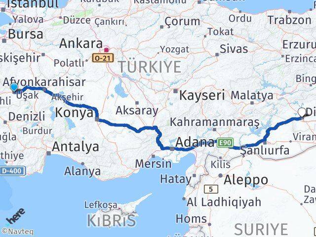 Uşak Kayapınar Diyarbakır Arası Kaç Km - Yol Haritası