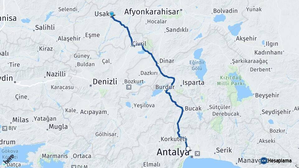 Uşak Kepez Antalya Arası Kaç Km - Yol Haritası