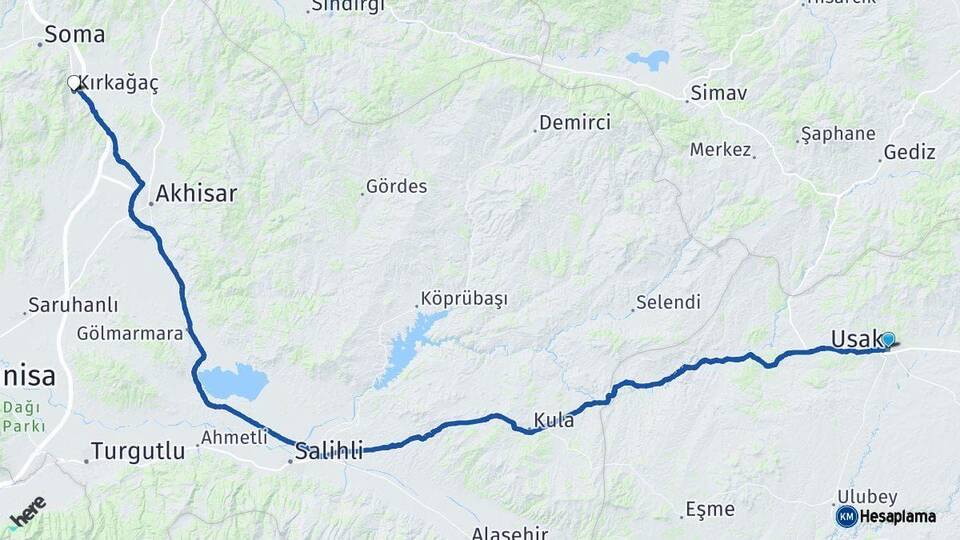 Uşak Kırkağaç Manisa Arası Kaç Km - Yol Haritası