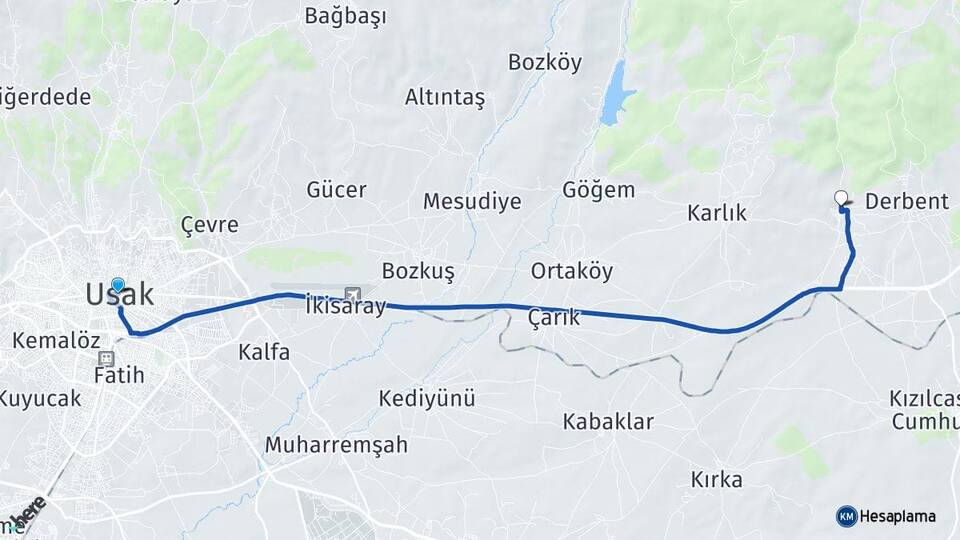 Uşak Kızılhisar Banaz Arası Kaç Km - Yol Haritası