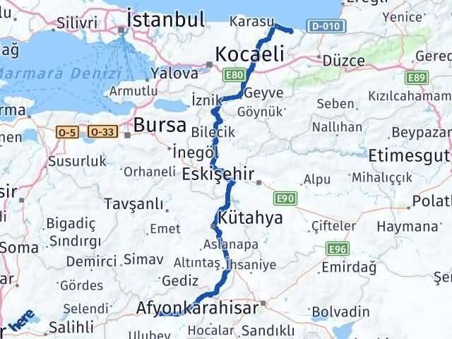 Uşak Kocaali Sakarya Arası Kaç Km - Yol Haritası