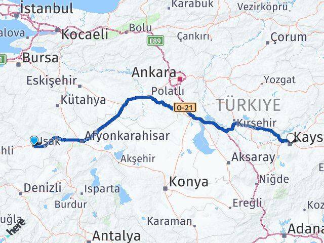 Uşak Kocasinan Kayseri Arası Kaç Km - Yol Haritası