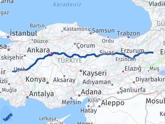 Uşak Köprüköy Erzurum Arası Kaç Km - Yol Haritası