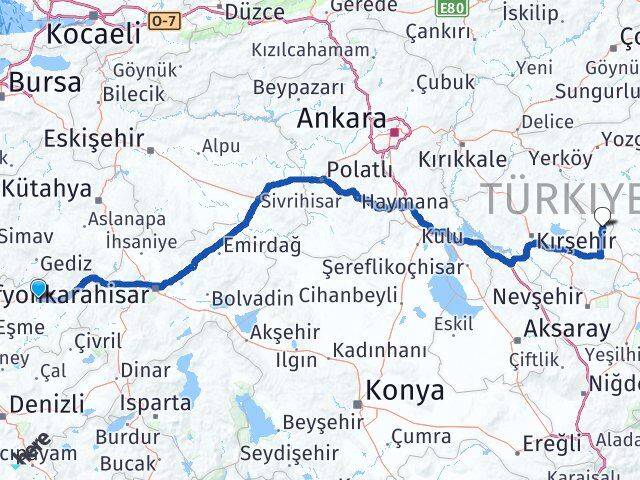 Uşak Kozaklı Nevşehir Arası Kaç Km - Yol Haritası