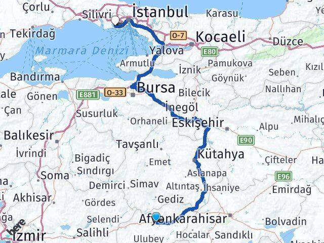 Uşak Küçükçekmece İstanbul Arası Kaç Km - Yol Haritası