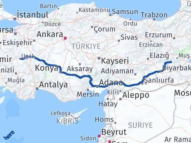 Uşak Kulp Diyarbakır Arası Kaç Km - Yol Haritası