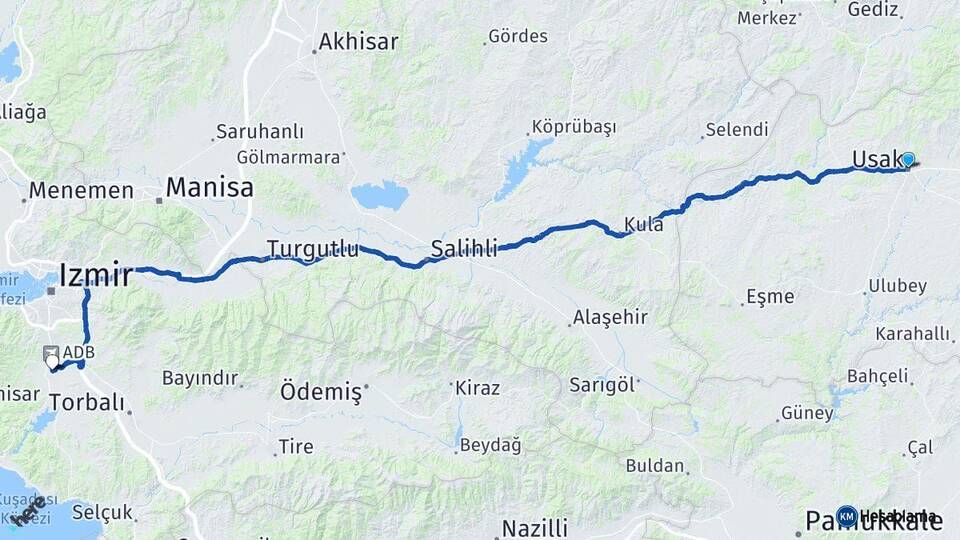 Uşak Menderes İzmir Arası Kaç Km - Yol Haritası