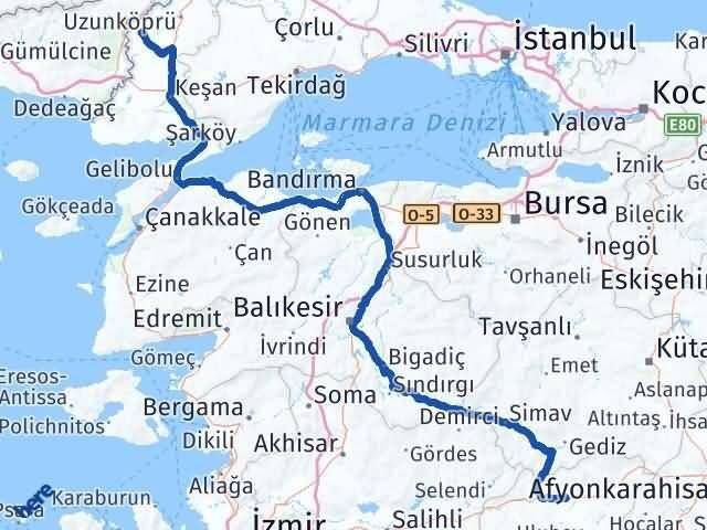 Uşak Meriç Edirne Arası Kaç Km - Yol Haritası
