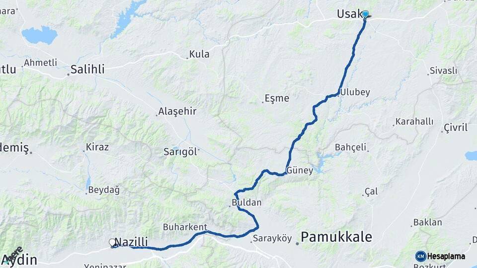 Uşak Nazilli Aydın Arası Kaç Km - Yol Haritası
