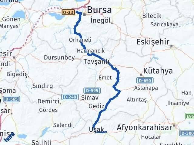 Uşak Nilüfer Bursa Arası Kaç Km - Yol Haritası