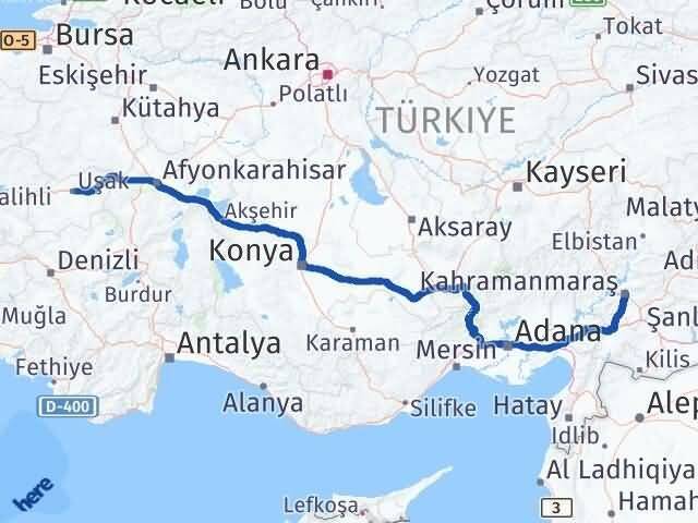 Uşak Onikişubat Kahramanmaraş Arası Kaç Km - Yol Haritası