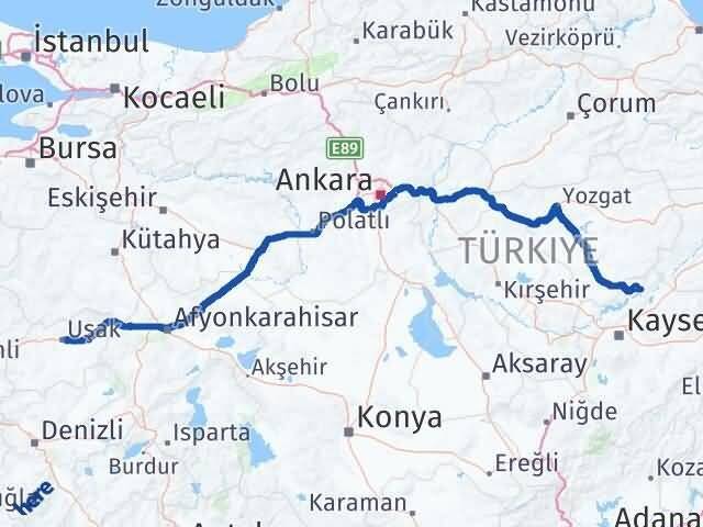 Uşak Özvatan Kayseri Arası Kaç Km - Yol Haritası