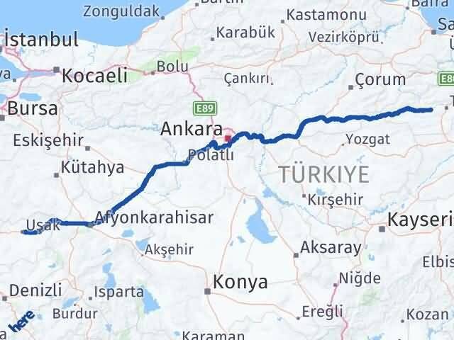 Uşak Pazar Tokat Arası Kaç Km - Yol Haritası