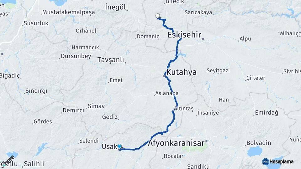 Uşak Pazaryeri Bilecik Arası Kaç Km - Yol Haritası