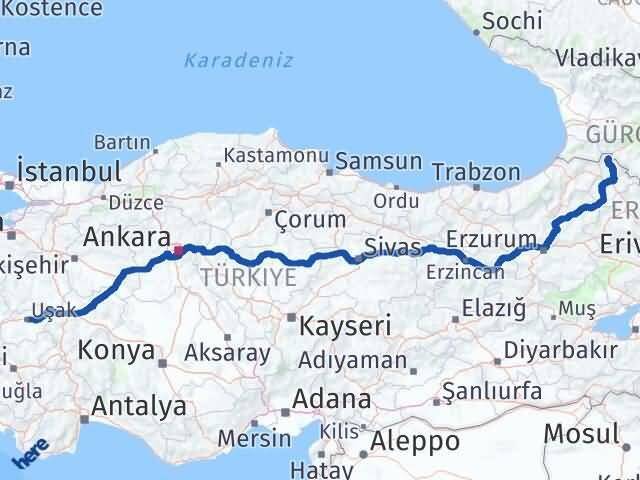 Uşak Posof Ardahan Arası Kaç Km - Yol Haritası