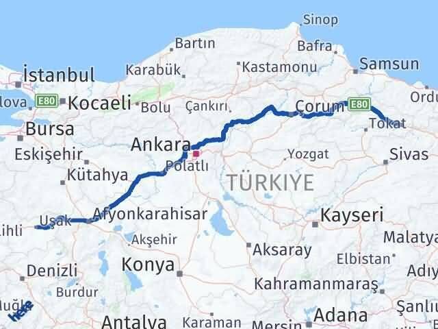 Uşak Reşadiye Tokat Arası Kaç Km - Yol Haritası