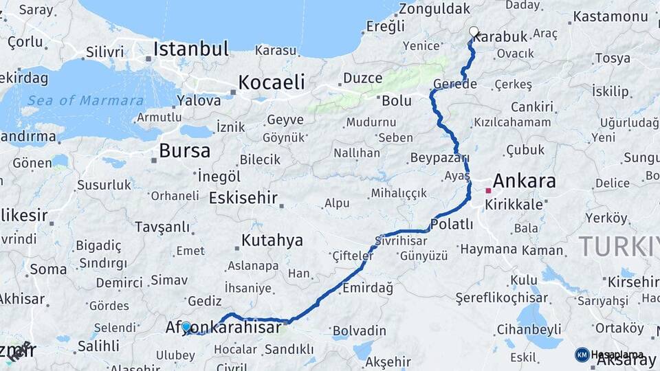 Uşak Safranbolu Karabük Arası Kaç Km - Yol Haritası