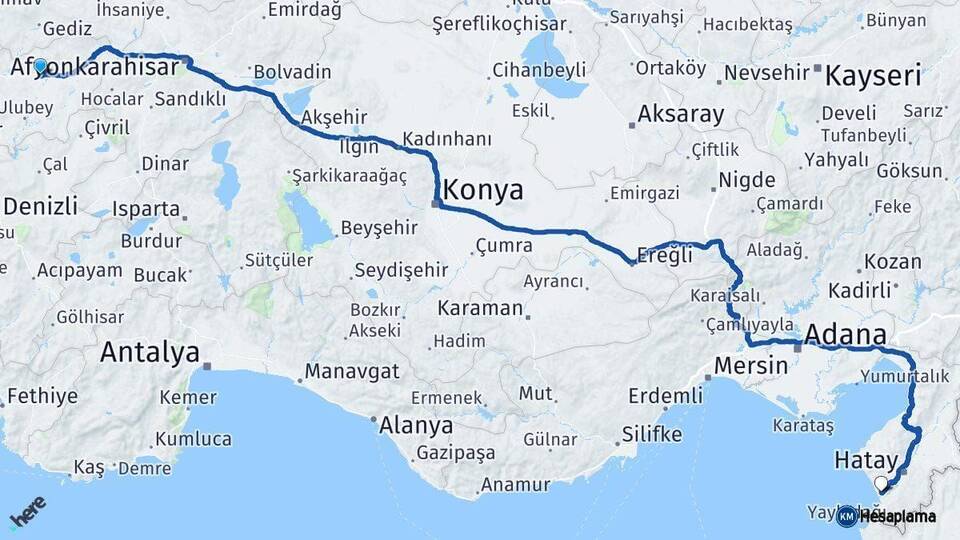 Uşak Samandağ Hatay Arası Kaç Km - Yol Haritası
