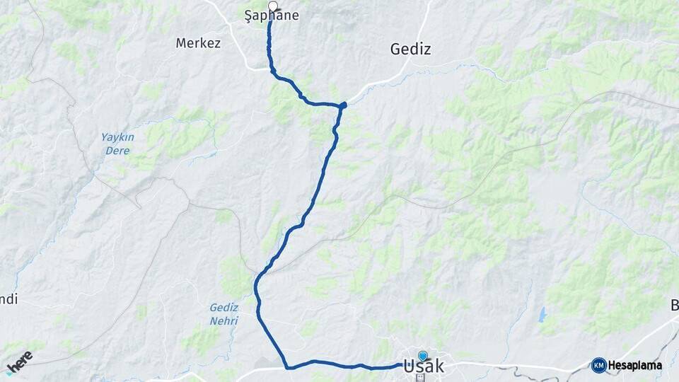 Uşak Şaphane Kütahya Arası Kaç Km - Yol Haritası