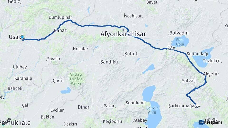 Uşak Şarkikaraağaç Isparta Arası Kaç Km - Yol Haritası