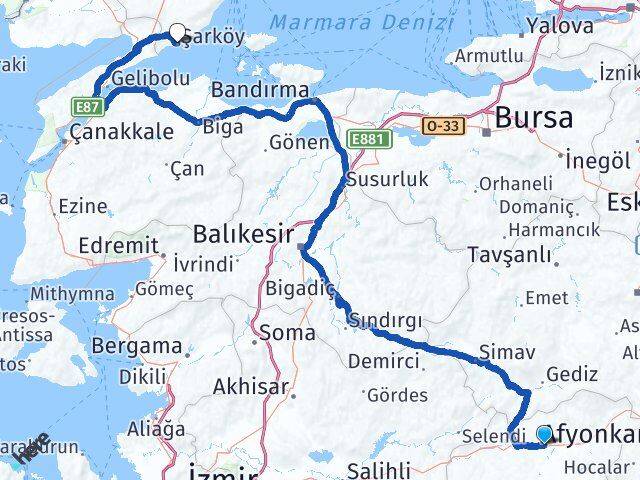 Uşak Şarköy Tekirdağ Arası Kaç Km - Yol Haritası