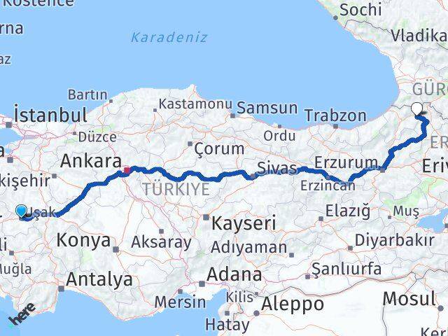 Uşak Şavşat Artvin Arası Kaç Km - Yol Haritası