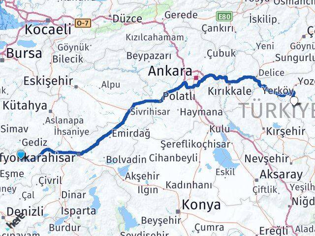 Uşak Şefaatli Yozgat Arası Kaç Km - Yol Haritası