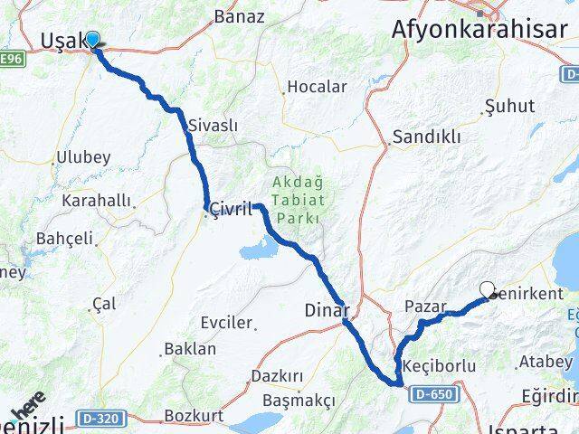 Uşak Senirkent Isparta Arası Kaç Km - Yol Haritası