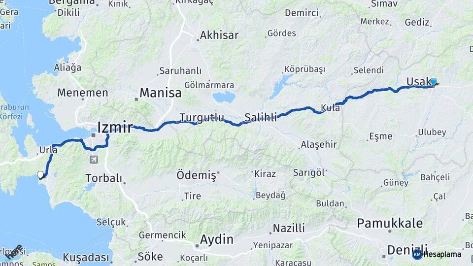 Uşak Sığacık Seferihisar İzmir Arası Kaç Km - Yol Haritası