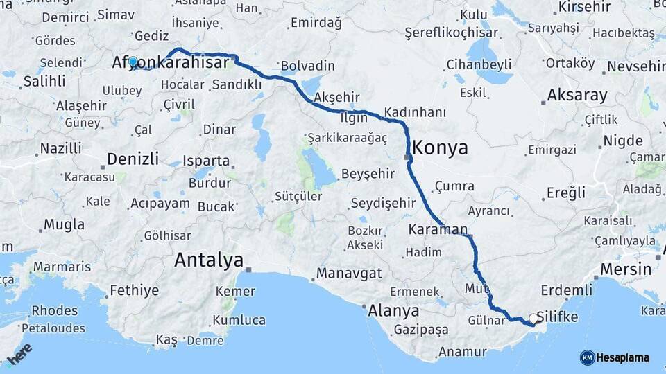 Uşak Silifke Mersin Arası Kaç Km - Yol Haritası