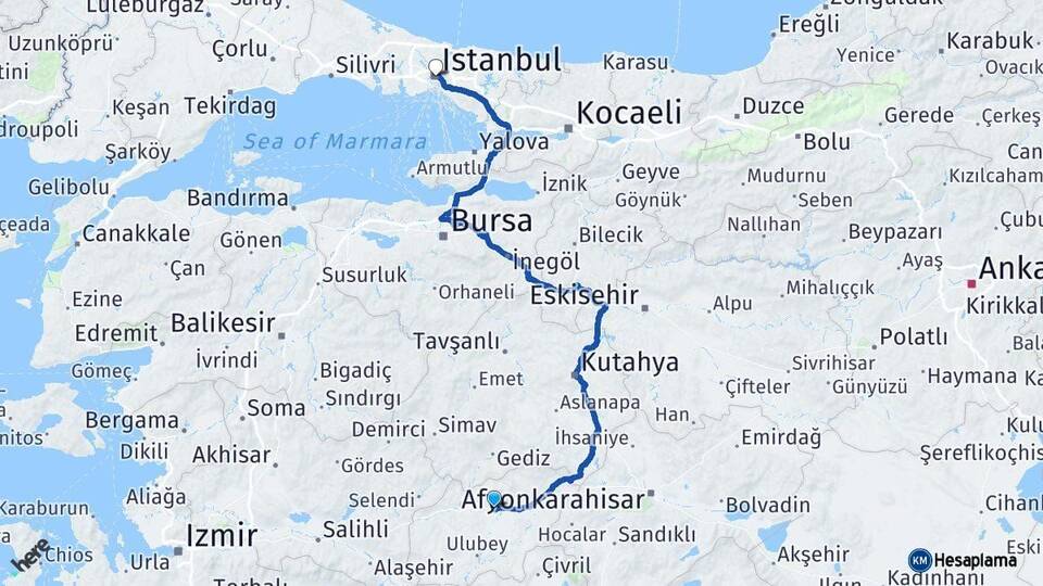 Uşak Şişli İstanbul Arası Kaç Km - Yol Haritası