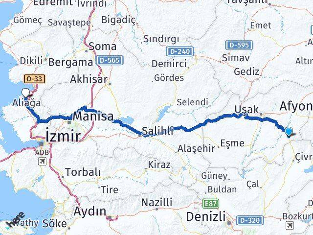 Uşak Sivaslı Aliağa İzmir Arası Kaç Km - Yol Haritası