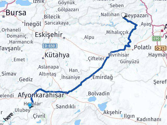 Uşak Sivaslı Beypazarı Ankara Arası Kaç Km - Yol Haritası