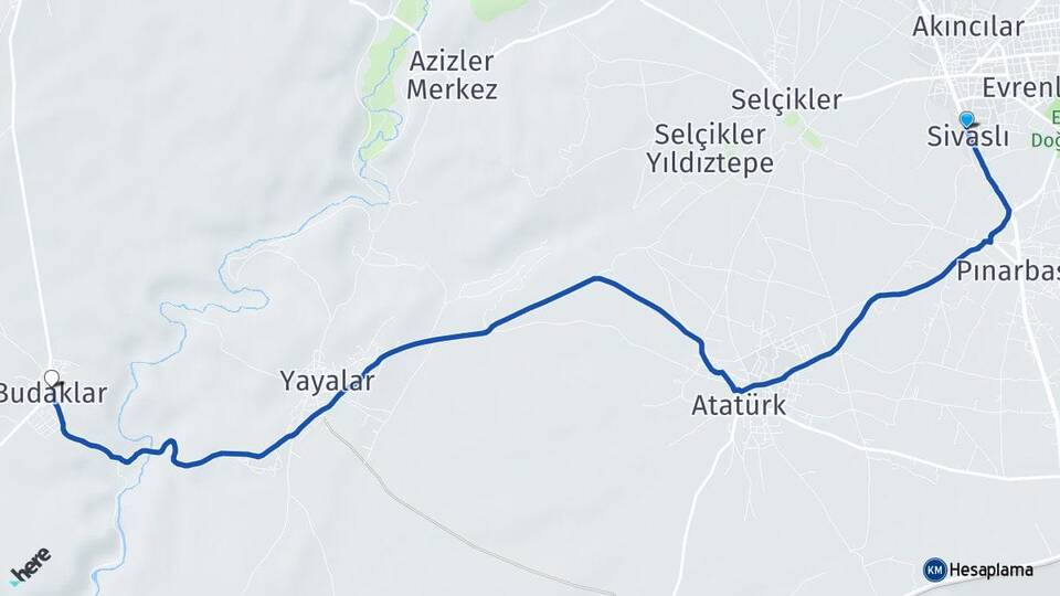 Uşak Sivaslı Budaklar Sivaslı Arası Kaç Km - Yol Haritası