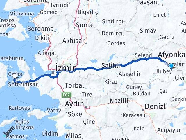 Uşak Sivaslı Çeşme İzmir Arası Kaç Km - Yol Haritası