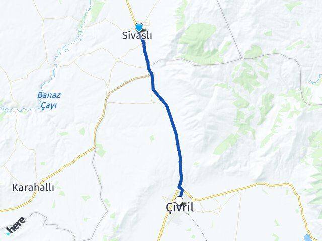 Uşak Sivaslı Çivril Denizli Arası Kaç Km - Yol Haritası