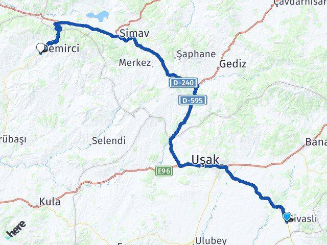 Uşak Sivaslı Demirci Manisa Arası Kaç Km - Yol Haritası