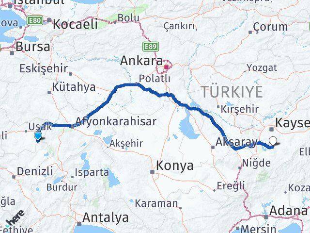 Uşak Sivaslı Develi Kayseri Arası Kaç Km - Yol Haritası