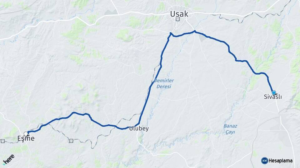 Uşak Sivaslı Eşme Arası Kaç Km - Yol Haritası