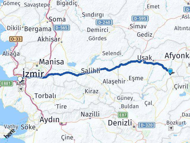 Uşak Sivaslı Karabağlar İzmir Arası Kaç Km - Yol Haritası
