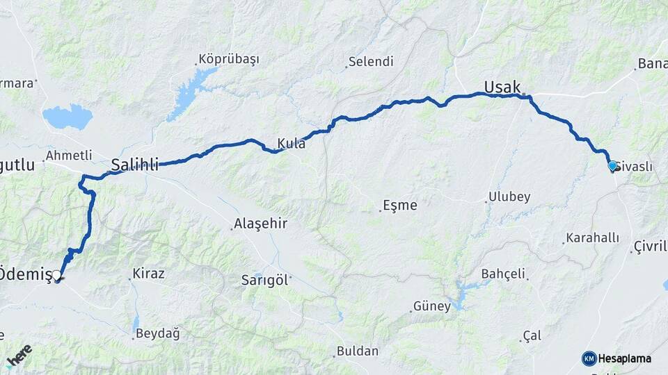 Uşak Sivaslı Ödemiş İzmir Arası Kaç Km - Yol Haritası