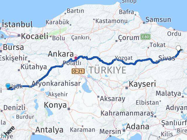 Uşak Suşehri Sivas Arası Kaç Km - Yol Haritası