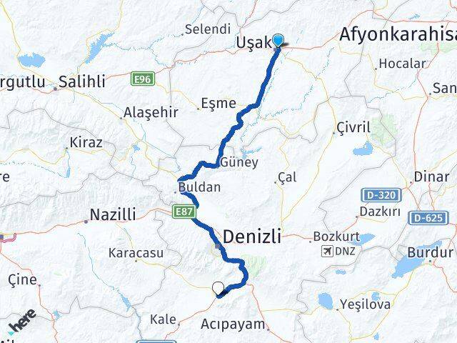 Uşak Tavas Denizli Arası Kaç Km - Yol Haritası
